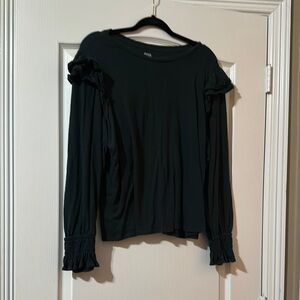a.n.a Black Ruffled Long Sleeve Blouse